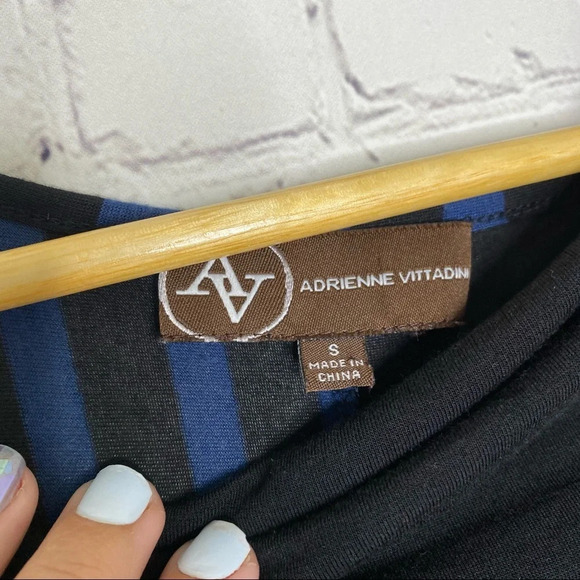 Adrienne Vittadini Black Blue Drape Front Mix Stripe Blouse Size Small - Picture 3 of 10